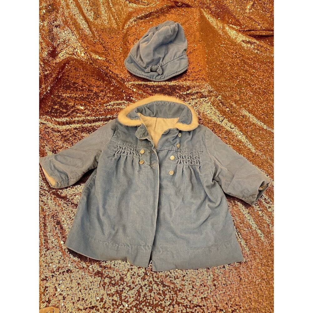 Vintage Handmade Corduroy Blue Coat With Hat Unsized See Measurements